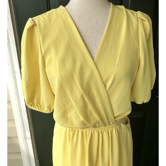 Maison Tara Sz 12 Butter Yellow Midi Dress w Tie Waist Cottagecore Feminine - Picture 3 of 8